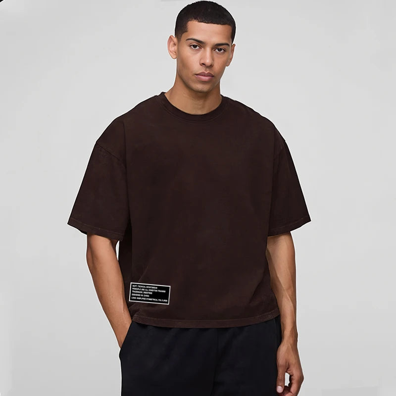 Oversized Boxy Fit Dropped Shoulders Running T-shirts Mens Cotton Heavyweight Half Sleeve Sports T Shirts Casual Gym Clothing