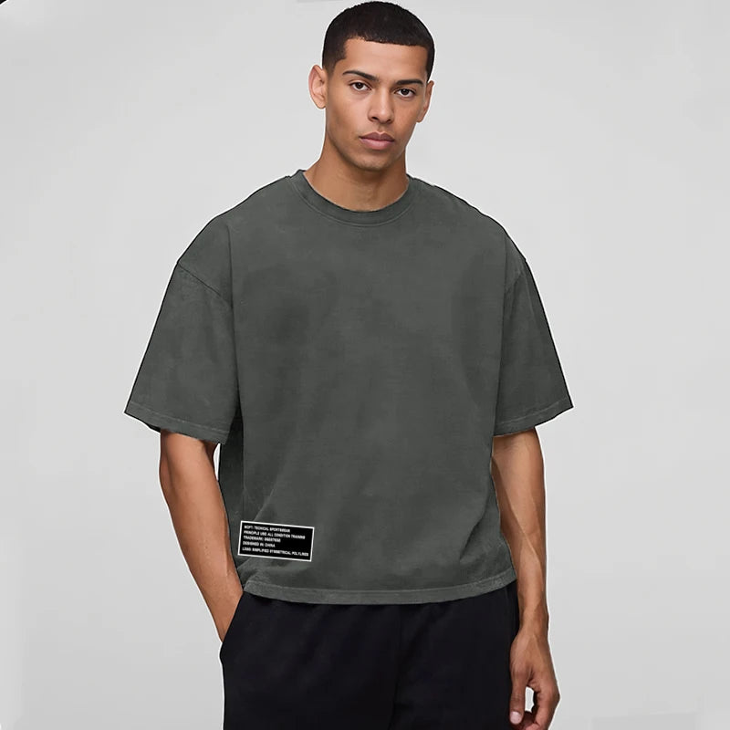 Oversized Boxy Fit Dropped Shoulders Running T-shirts Mens Cotton Heavyweight Half Sleeve Sports T Shirts Casual Gym Clothing